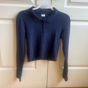 Sunday Best Blue Fitted Crop Polo Button Down